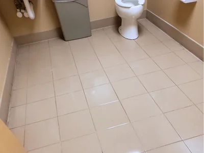 Professional floor inspection and maintenance assessment of ceramic tile bathroom