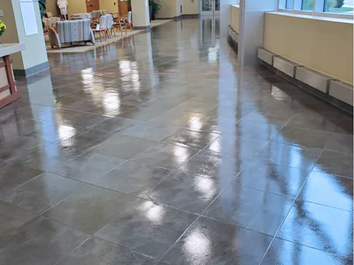 LVT floor coating before and after showing enhanced appearance